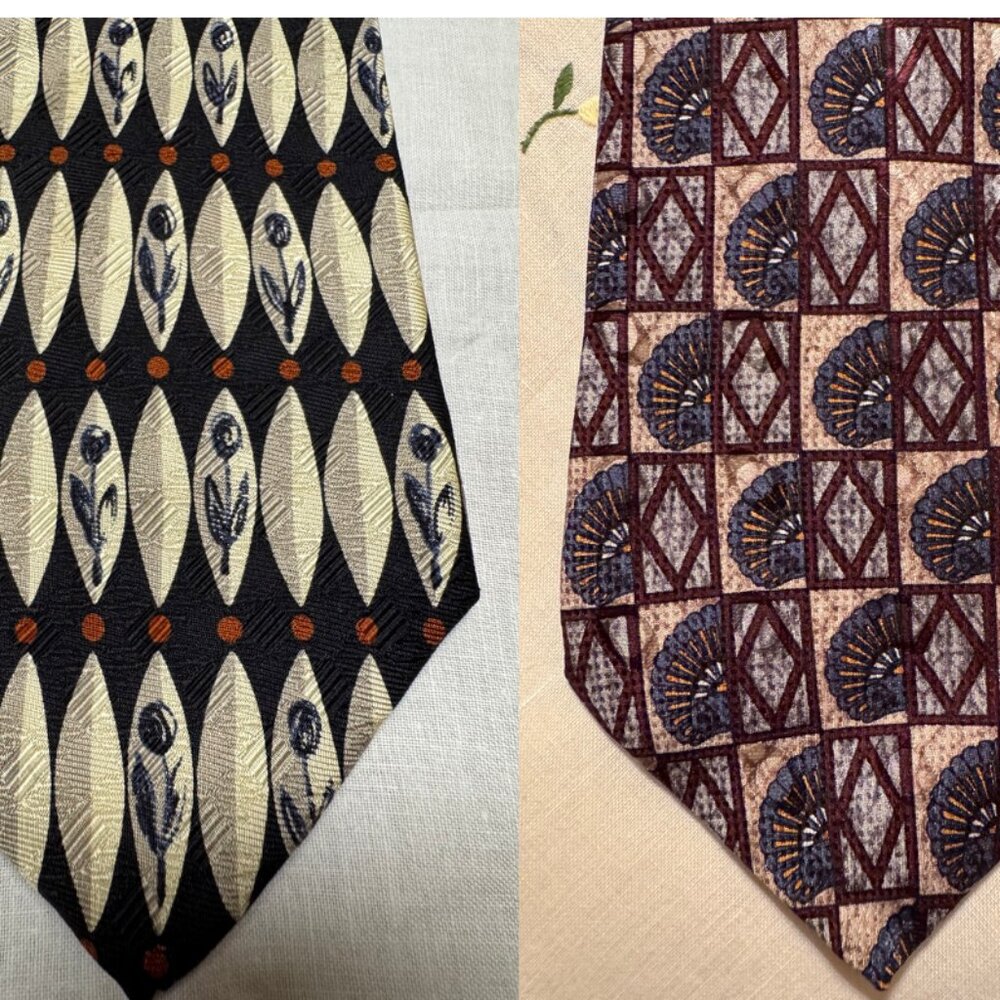 2 Vintage Cellini Linea Uomo Silk Ties – Italian Designer – Geometric & Novelty